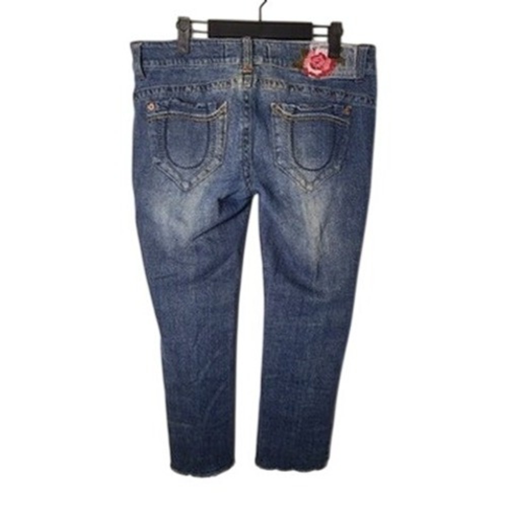Freestyle Revolution Wm 13 Straight Leg‎ Jeans Rose Embroidery Blue Denim Y2K